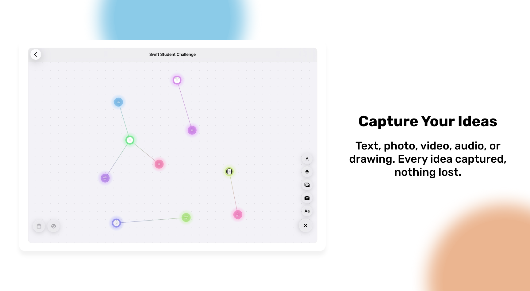 iDeary main screen showing the ideas canvas