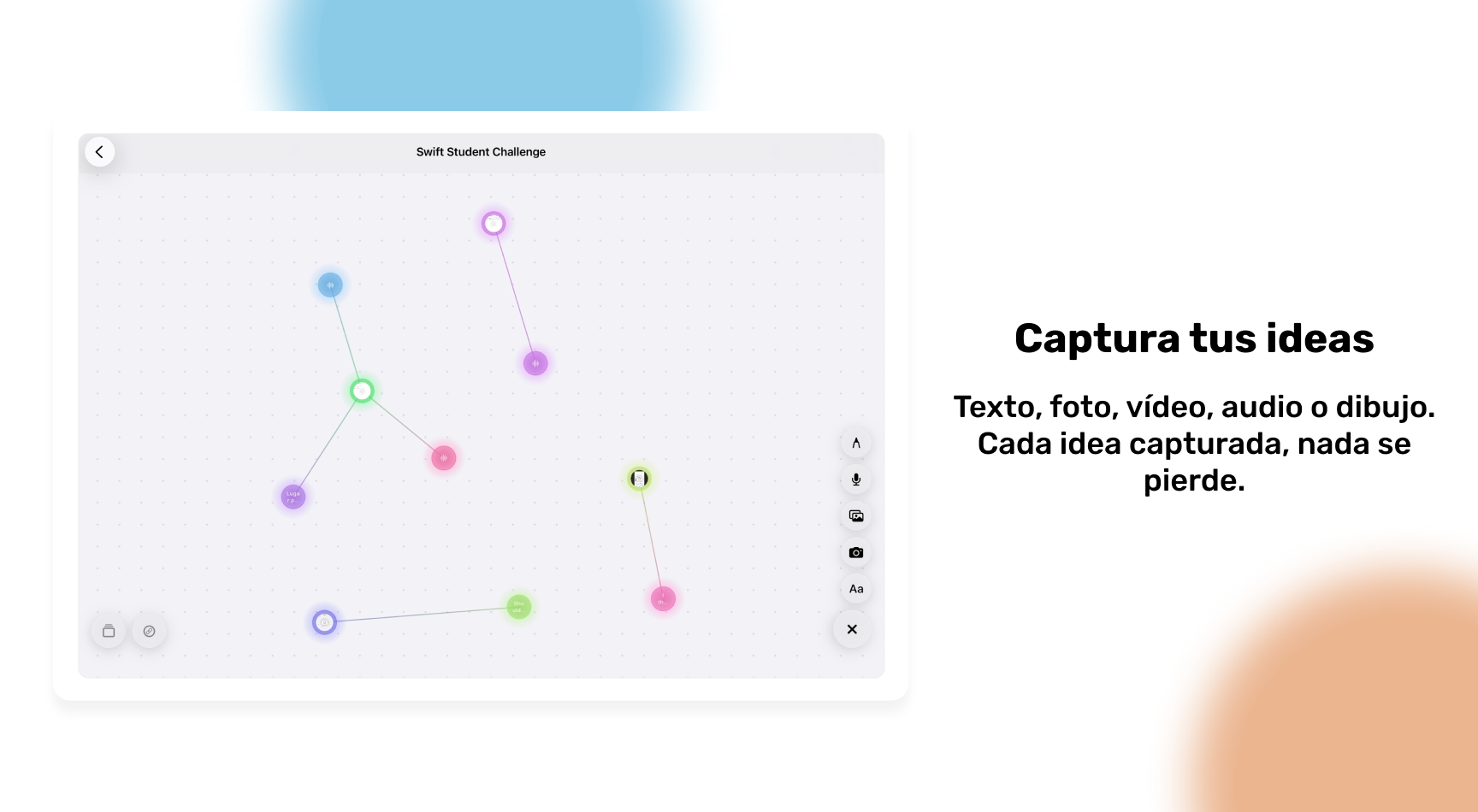 Pantalla principal de iDeary mostrando el canvas de ideas