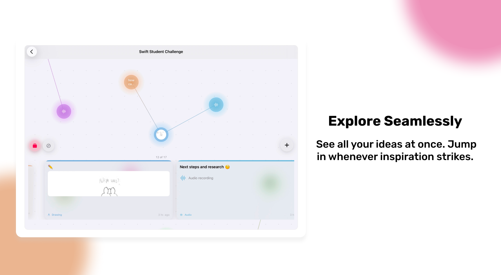 iDeary screen showing the ideas carousel for navigation