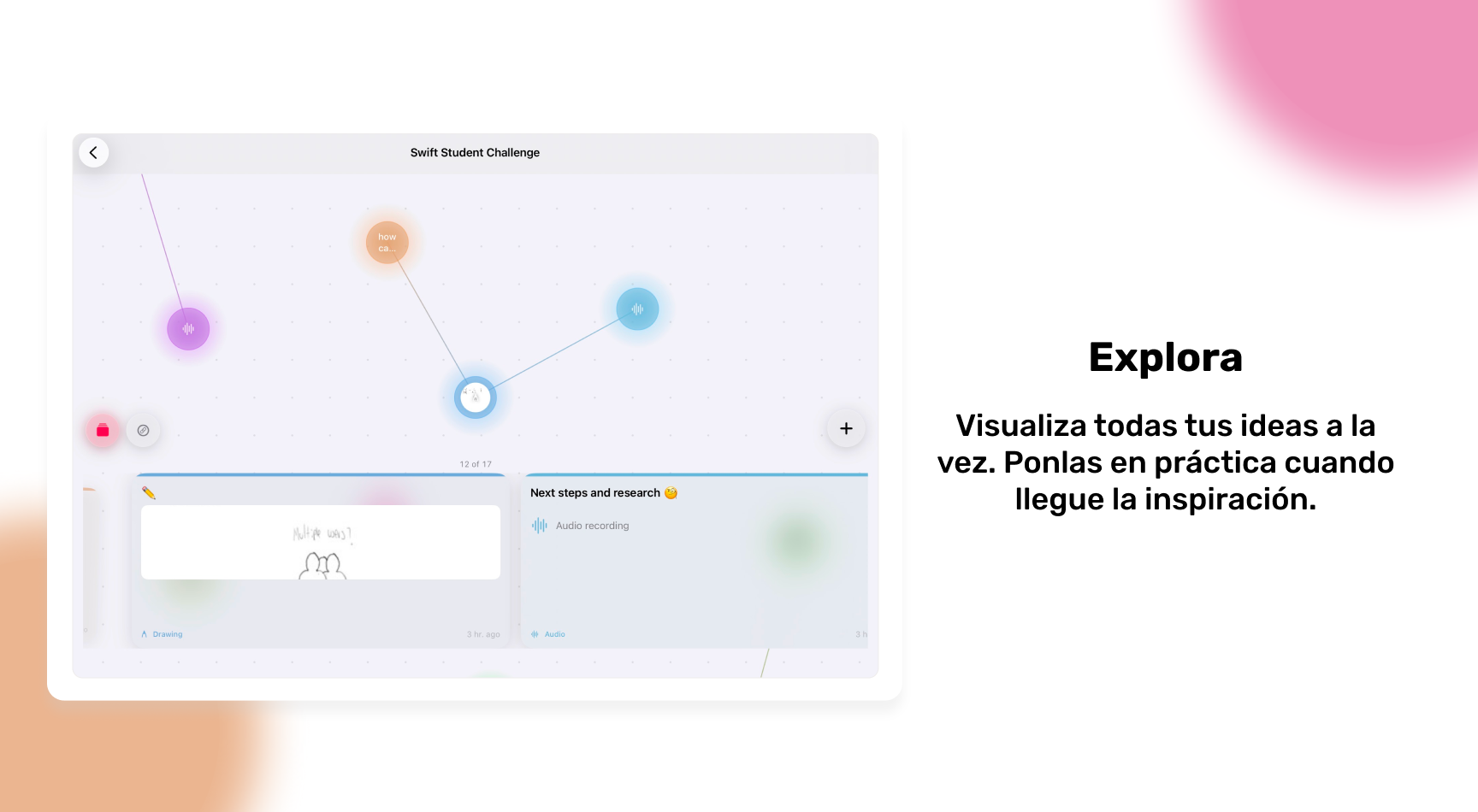 Pantalla de iDeary el carrousel de ideas para navegarlas
